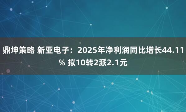鼎坤策略 新亚电子：2025年净利润同比增长44.11% 拟10转2派2.1元